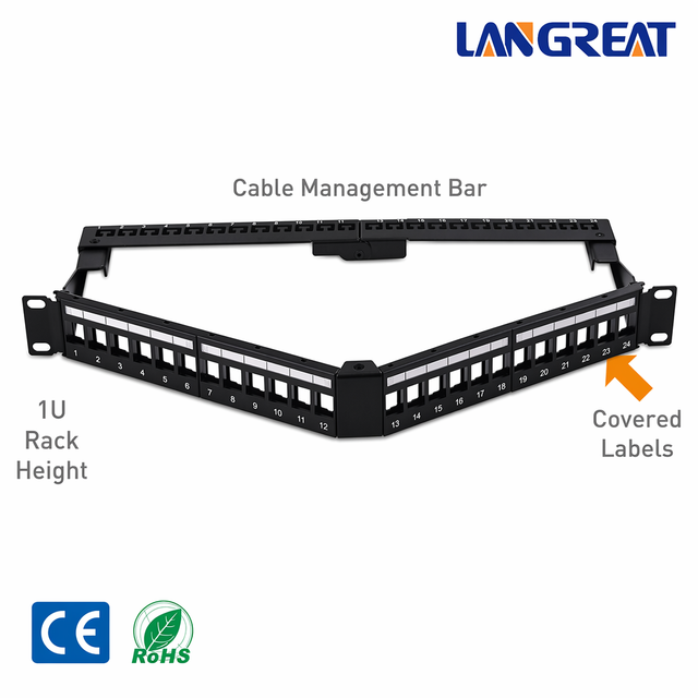 24 Port Hinged Blank Patch Panel 1U Foldable Unloaded Keystone Panel with Rear Cable Management Bar for 19" Rack