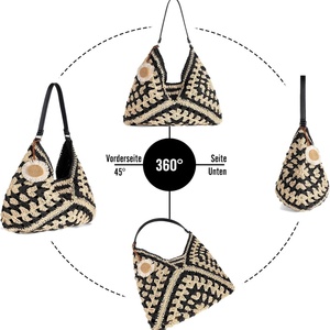 Bolso de Hombro de Paja Casual para Verano, Bolso de Playa Abierto Tipo Hobo, Bolso de Mano Plegable Ligero Vintage para Mujer, para Viaje - Product Image 4