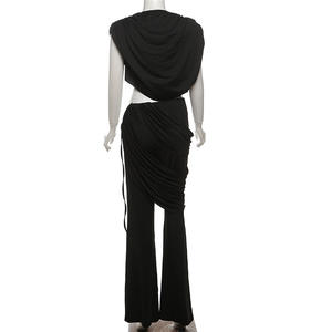 Ensemble haut sexy à découpes sans manches col rond et pantalon plissé taille haute pour femme - Tendance mode - Product Image 6
