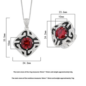 Wholesale Eco-friendly Copper Round Cut 10mm Red Zircon Vintage Fashion Necklace and Earrings <b>Set</b> Cubic Zirconia Jewelry <b>Set</b> - Product Image 2