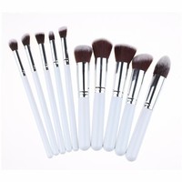 Ensemble de 10 pinceaux de maquillage pour le visage et l'application de masques en argile, poils doux en nylon, manche en bois, applicateur de fond de teint et d'eye-liner