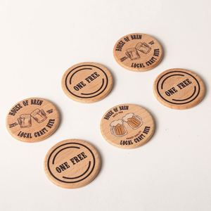 เหรียญไม้พิมพ์ลายโลโก้แบบกำหนดเองสำหรับบาร์ ร้านอาหาร ร้านกาแฟ - Product Image 3