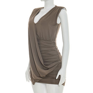 Viviblook C26DS049 Women Casual Dress New Elegant Casual Deep V-Sleeveless Pleated <b>Mini</b> Bodycon Dress Birthday Dresses Women - Product Image 3