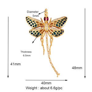 Pendentif jumbo en émail papillon libellule, couleur plaqué or véritable, fournitures de bijoux artisanaux M38 - Product Image 6