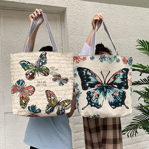 Bolso de compras tipo tote de lona con cremallera estilo étnico para mujer, características regionales, gran capacidad, sencillo para el día a día - Product Image 1