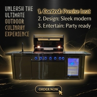 Îlot BBQ modulaire d'extérieur en acier inoxydable/noir avec réfrigérateur et évier pour patio et jardin
