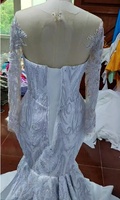 Robe de Mariée Africaine Grande Taille de Luxe sur Mesure en Dentelle Perles Manches Longues Sirène Robe d'Église Faite à la Main Appliquée Queue de Poisson Nuptiale