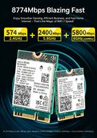Tarjeta Inalámbrica WiFi 7 BE200 M.2, 8774 Mbps, Tri-Banda, 802.11BE, BT5.4, Adaptador de Alta Velocidad para Laptop