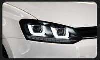 Conjunto de Faros LED LKS para Volkswagen Polo 2011-2018, Estilo Doble U, Lente de Proyector Doble, LED DRL, Señal de Giro Dinámica Secuencial