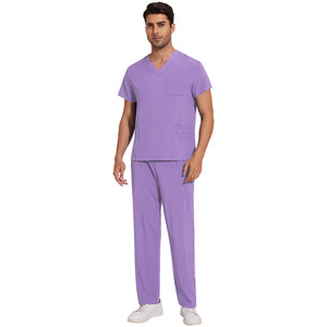 42168 Custom logo <strong>Men</strong> Scrub Jacket Comfortable Polyester Spandex Stretch Fabric Solid Color Nursing Medical Uniform for Hospital - Product Image 1