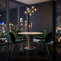 Table à manger extensible en ardoise avec chaises pivotantes, base ronde en métal, 4-6 places, ensemble de salle à manger moderne et luxueux
