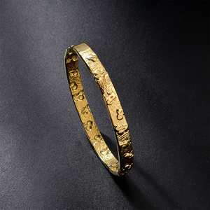 Zeadear classic evenly scattered floral ornament grain textured exterior durable luminous smooth 18k gold <b>bangle</b> <b>bracelet</b> - Product Image 5