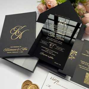 Suite d'invitation de mariage de luxe vert Pocketfold avec feuille d'or acrylique transparent et annonce élégante de carte Rsvp - Product Image 6