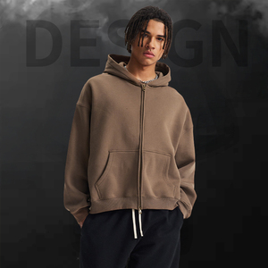 Hoodie court oversize OEM en coton épais, style streetwear vintage vieilli, coupe carrée, délavé à l'acide, impression personnalisée - Product Image 1