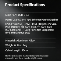 Base de Conexión USB C 9 en 1 de Aluminio, HDMI 2.1, VGA, Monitor Dual, MST, 100W PD, Gigabit Ethernet, RJ45, Adaptador Multipuerto Tipo C