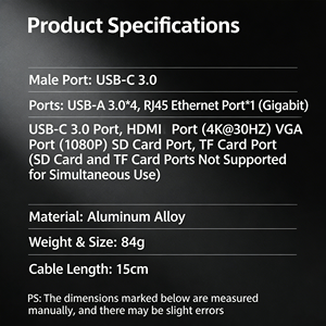 Station d'accueil USB-C 9 en 1 en aluminium, <span class=keywords><strong>HDMI</strong></span> 2.1, VGA, double moniteur, MST, 100W PD, Gigabit Ethernet <span class=keywords><strong>RJ45</strong></span>, <span class=keywords><strong>adaptateur</strong></span> multiport Type C - Product Image 6
