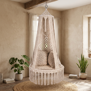 Fauteuil suspendu en corde de coton fait main, hamac suspendu avec franges, design personnalisé, coussin non imperméable, 1 personne - Product Image 2
