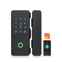 Serrure de porte intelligente en verre noir mat, serrure de porte électronique à empreintes digitales Bluetooth Tuya avec carte pour porte coulissante en verre sans cadre