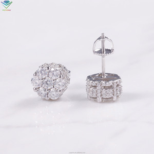 Hot Selling 925 Silver Flower <b>Ear</b> <b>Studs</b> Cluster GRA Certified Screw Back <b>for</b> <b>Men</b> and Women Gold Plated Moissanite earring - Product Image 2