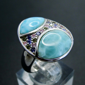 แหวนเงินแท้ประดับพลอยลาร์ิมาธรรมชาติขายส่ง - Product Image 4