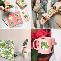 60 autocollants adhésifs imperméables Kawaii en forme de grenouille, mignons et esthétiques, en vinyle, pour ordinateur portable, guitare, skateboard, bagages, bougies, artisanat pour enfants