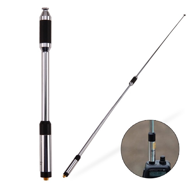 High Gain Retractable VHF UHF Antenna Stainless Steel Telescopic Whip for Two Way Radio