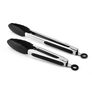 Pinzas de Silicona y Acero Inoxidable Resistentes al Calor, Pinzas para Comida de Barbacoa, Negras, 30 cm, para Asar y Cocinar - Product Image 3