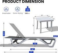 Chaise longue de patio en aluminium au design moderne, avec dossier réglable, tissu double couche résistant aux UV, pour l'extérieur (stock US)