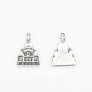 Breloque dôme <span class=keywords><strong>Basilique</strong></span> en alliage de zinc argenté antique, pendentif religieux pour bracelets de pèlerinage - Product Image 1
