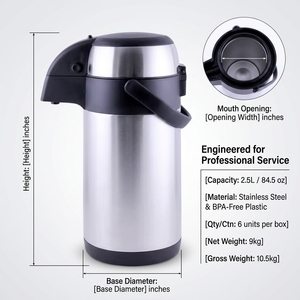 Termo de acero inoxidable de doble pared con aislamiento al vacío de 2L, reutilizable, para café, agua, para hotel, cafetería, buffet. - Product Image 5
