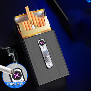 Briquet à double <span class=keywords><strong>arc</strong></span> rechargeable par USB avec étui à cigarettes en métal fin, pack <span class=keywords><strong>de</strong></span> 20 pièces tout-en-un moderne pour fumer - Product Image 2