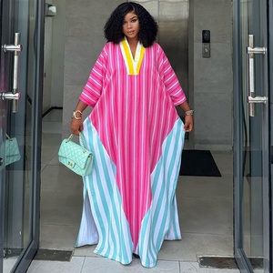 Nouvelle <span class=keywords><strong>Robe</strong></span> Longue Dashiki Ample et Respirante pour Femmes Africaines, Style Kenya, Col en V, Rayures et Blocs de Couleurs, Grande Taille - Product Image 2