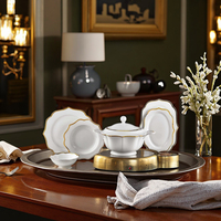 Service de table rond moderne en porcelaine fine (60 pièces) avec bordure dorée pour 12 personnes – Idéal pour les cadeaux d'affaires