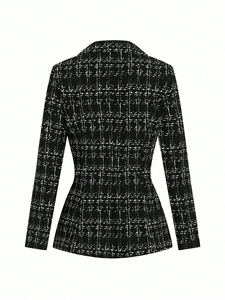 Completo Elegante da Donna a Righe Bianche e Nere, 2 Pezzi, Pantaloni a Gamba Larga, Giacca Monopetto, Set Professionale a Quadri - Product Image 6