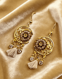 Exquises boucles d'oreilles pendantes en perles de riz Miyuki tissées à la main, plaquées or 18 carats, creuses, personnalisables - Product Image 3