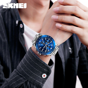 Skmei Men's Chronograph Watch Stainless Steel Strap Tachymeter Date Display 30M Water Resistant Business Sports Watch - Product Image 3