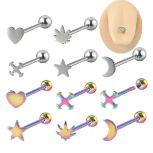 YICAI Surgical Steel Moon Star Cross Screw-On Body Piercing Jewelry Barbell Heart Top Tongue Piercing