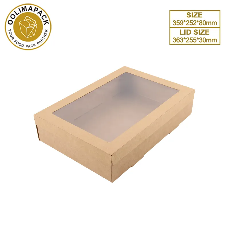 OOLIMAPACK High Quality Food Contain Catering Box Kraft Paper Boxes With Clear Lid Letter Grazing Box