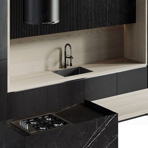 Meuble de <span class=keywords><strong>cuisine</strong></span> moderne en PVC noir mat résistant à l'eau, design personnalisé avec îlot central en panneaux <span class=keywords><strong>Egger</strong></span> - Product Image 2