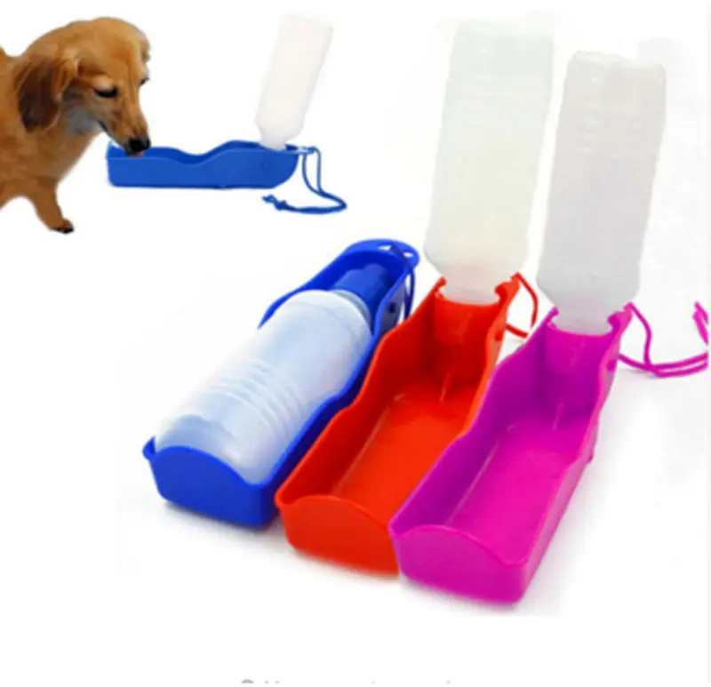 Botol Air Minum Anjing Plastik Portabel Hewan Peliharaan, Botol Air Minum Perjalanan Luar Ruangan Mangkuk Dispenser Hewan Peliharaan Dapat Dilipat