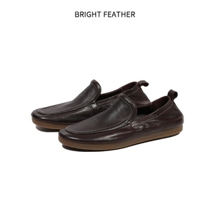Mocasines de Cuero BRIGHT FEATHER para Hombre, Transpirables, Sin Cordones, Punta Redonda, Suela Suave de Goma, Hechos a Mano, Casuales, Primavera - Product Image 5