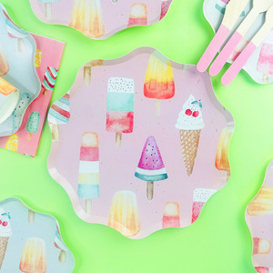 Ensemble de vaisselle jetable DAMAI Ice Cream Premium pour fêtes d'enfants, anniversaires, fêtes d'été, assiettes, gobelets et serviettes en papier - Product Image 2
