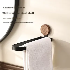 Toallero <span class=keywords><strong>de</strong></span> Acero Inoxidable y Madera, Plegable, Montado en la Pared, Sin Perforaciones, Organizador para Baño, Ducha, Lavabo - Product Image 3