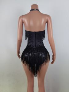 Moda Rhinestone <span class=keywords><strong>flecos</strong></span> Pole Dance leotardo Show Festival traje sin espalda Club <span class=keywords><strong>mono</strong></span> de una pieza mujeres Sexy borla <span class=keywords><strong>mono</strong></span> - Product Image 3