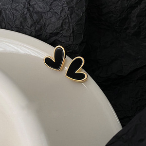 Metal Korean Style <b>Black</b> Love Heart <b>Stud</b> <b>Earrings</b> Accessories for Women Sweet Jewelry Wholesale - Product Image 5