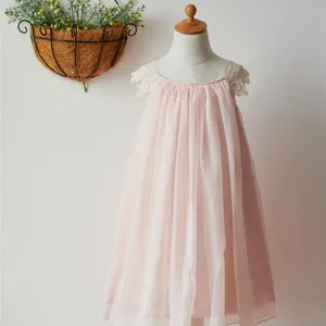 Toddler Baby Girls Pink Lace Sleeves Chiffon Flower Girls' Dresses