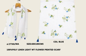 Floral Screen Digital Print Poly Linen Scarf Lightweight Tassel <b>Shawl</b> Soft <b>Wrap</b> for Women - Product Image 2