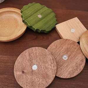 Wooden Burger <b>Coaster</b> Set Magnetic Layered Design Round Shape Desk Decor Heat Resistant Table Accessory - Product Image 4