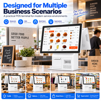 Terminal de point de vente à double écran 15,6 pouces avec écran tactile, imprimante de reçus 80 mm, lecteur de code QR, Windows 10 pour la restauration, les cafés et les caisses.