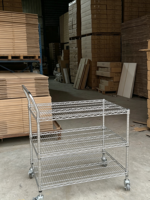 Chariot à trois niveaux en fil métallique chromé avec poignée de poussée, chariot robuste réglable pour entrepôt, magasin, rangement domestique